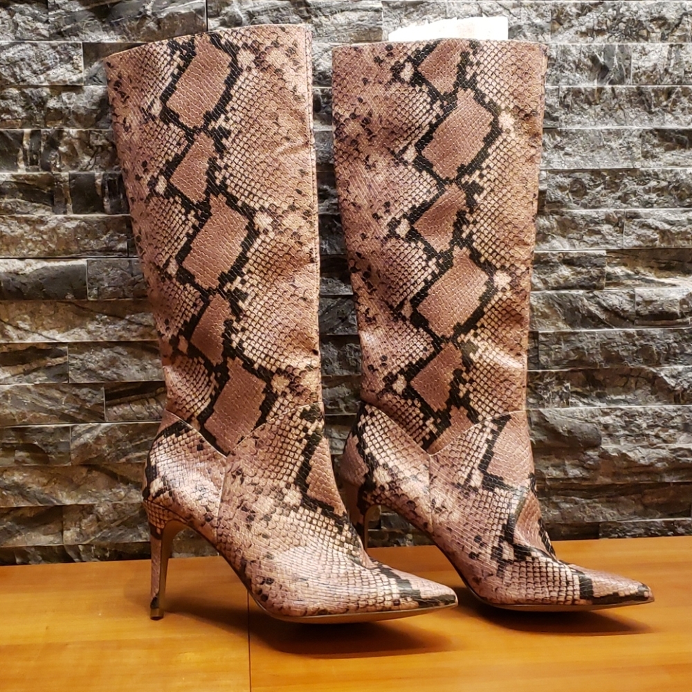 Python Printed Knee High Boots - image 1
